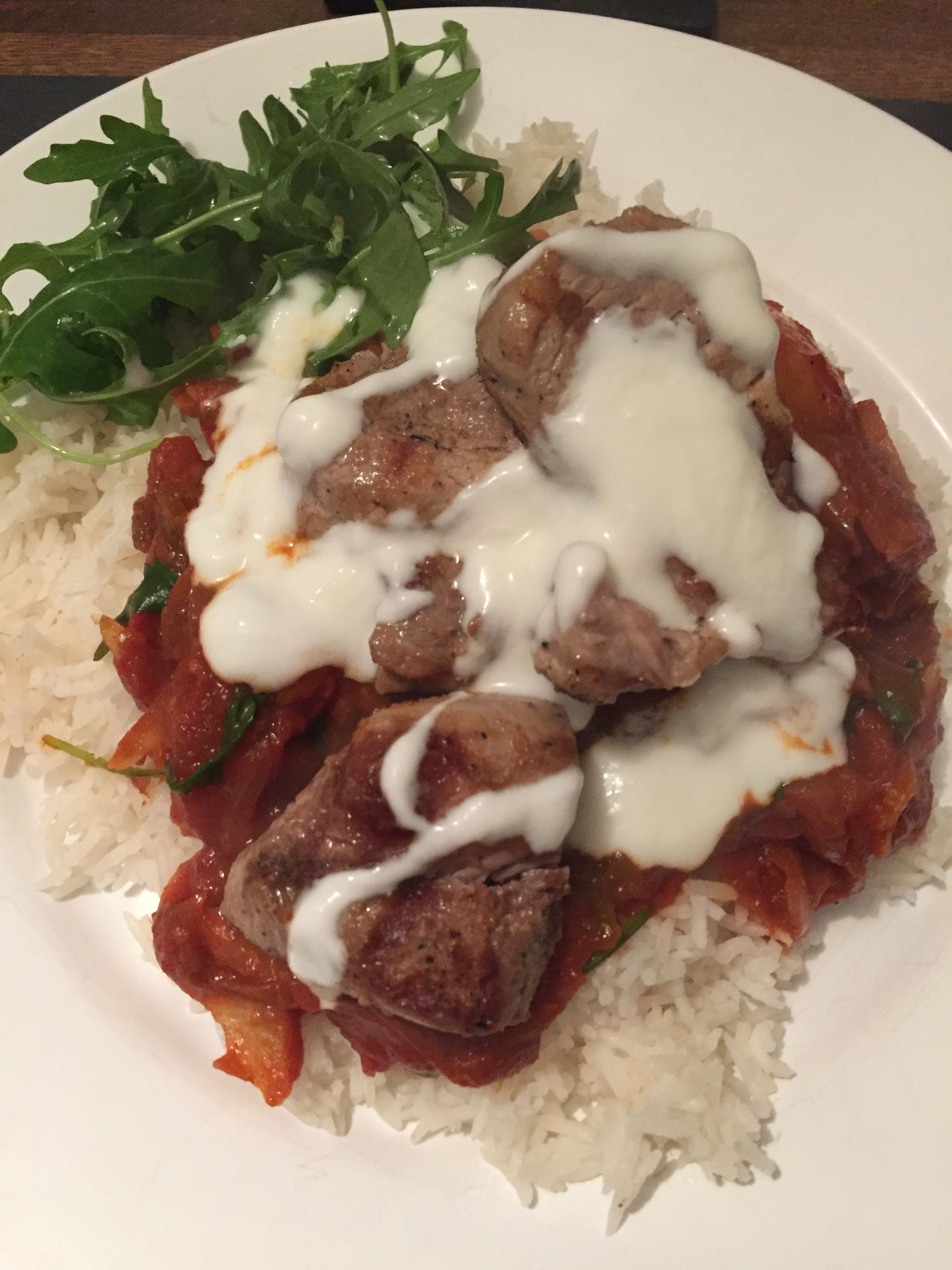 Pork Steaks, Hungarian Pepper Sauce and Rice